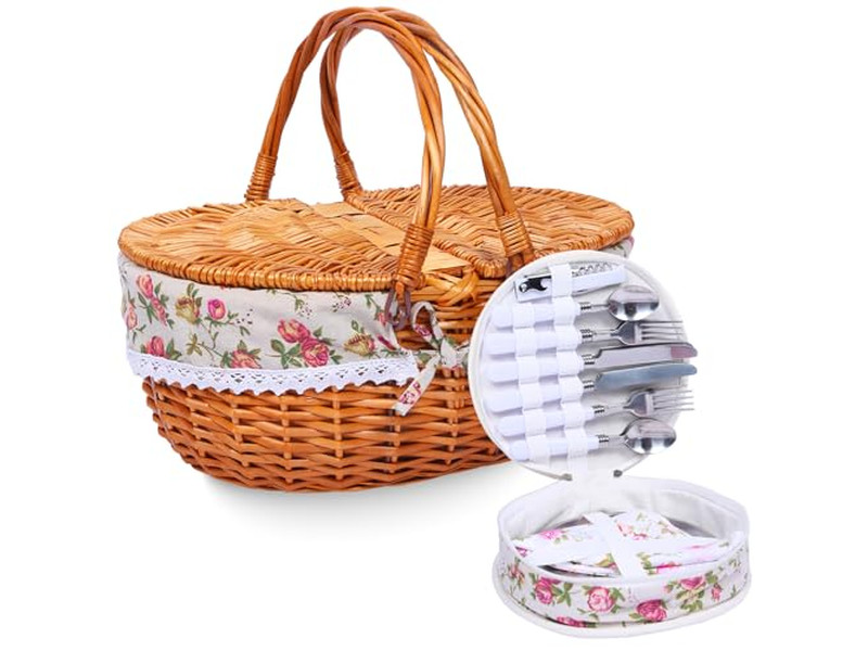 Bamboo Picnic Basket With Net Mini Table Filled Hampers Baskets For Crafts Cute