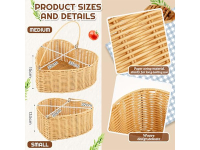 Picnic Basket Hand Made Wicker Baskets Cooler 100% Polyester Blanket Set Heart