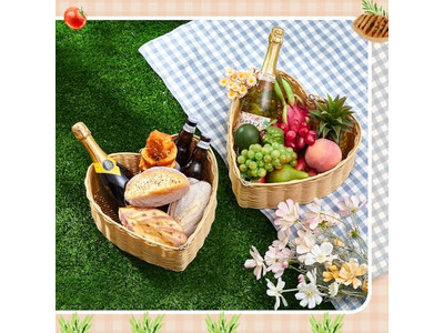 Picnic Basket Hand Made Wicker Baskets Cooler 100% Polyester Blanket Set Heart