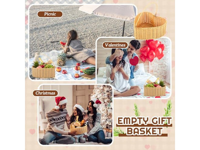 Picnic Basket Hand Made Wicker Baskets Cooler 100% Polyester Blanket Set Heart