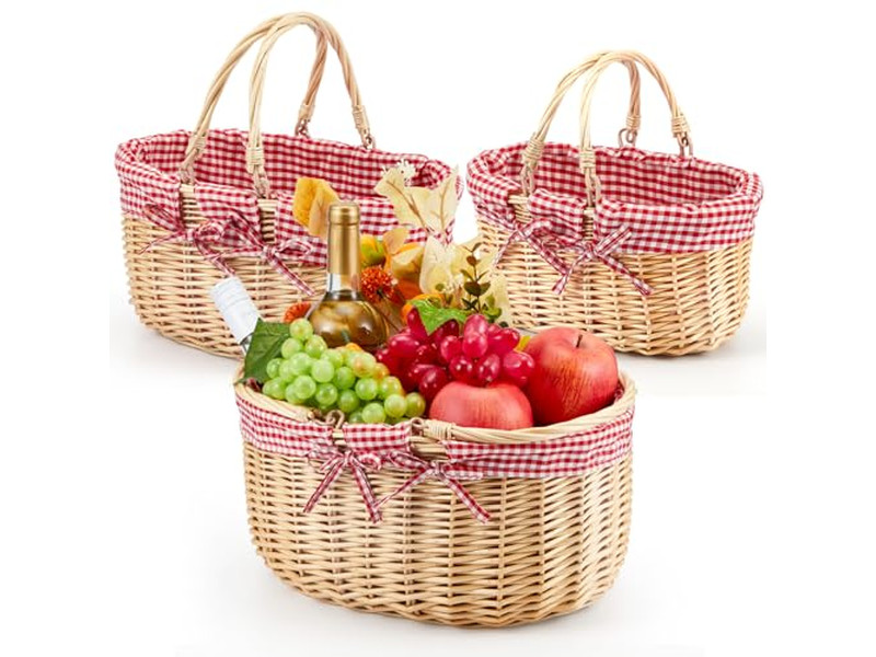 Picnic Set For 2 With Table Fold Up Basket Lid Flat Woven Wicker Box