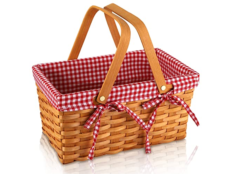 Rattan Picnic Basket Natural Color Set With Cooler Bottle Rectangular Wicker