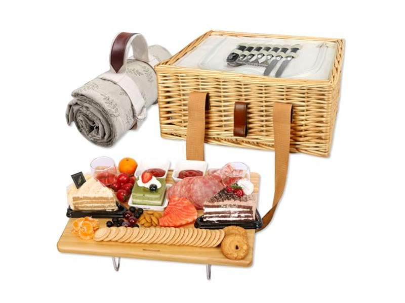 Vintage Wooden Picnic Basket Heart Shaped Handmade Large Hamper Soft Capacity