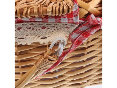 Weaving Garden Picnic Basket Wicker With Handle Hamper For 2 Food Wood Top