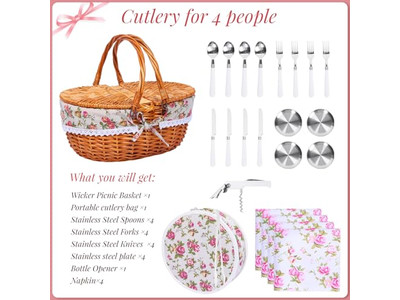 Bamboo Picnic Basket With Net Mini Table Filled Hampers Baskets For Crafts Cute