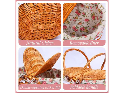 Bamboo Picnic Basket With Net Mini Table Filled Hampers Baskets For Crafts Cute