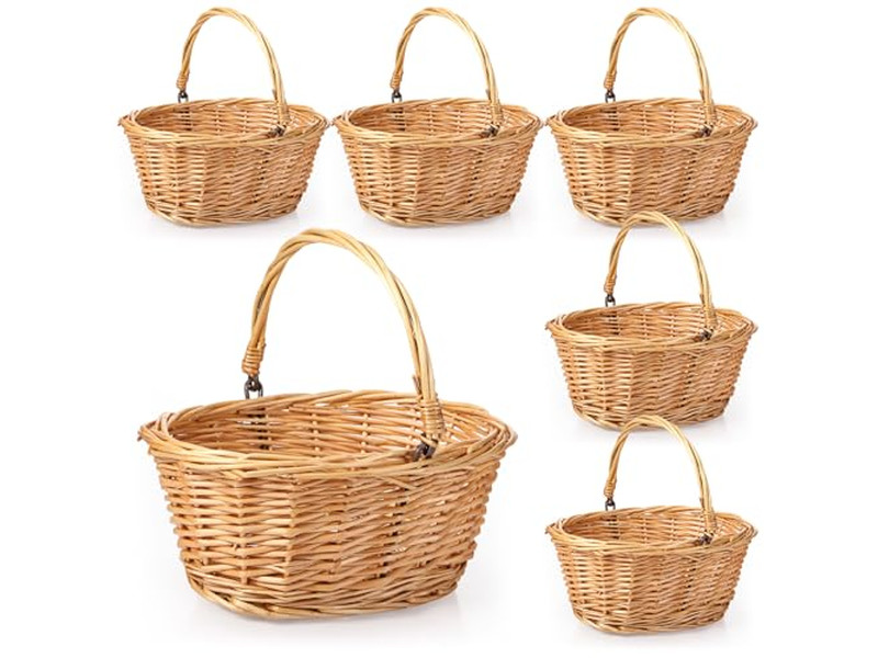 Children Picnic Hamper Sets For 6 Plastic Basket Toy With Wood Handle Deep