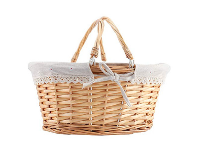 Handwoven Grass Picnic Basket Dark Brown Baskets With Dishes Bamboo Plates