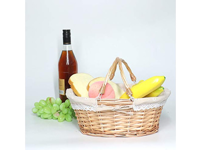 Large Wicker Picnic Hamper Bag For 2 Small Baskets With Lids Folding Outdoor