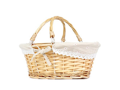 Large Wicker Picnic Hamper Bag For 2 Small Baskets With Lids Folding Outdoor