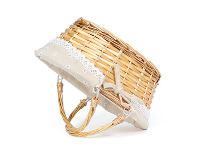 Large Wicker Picnic Hamper Bag For 2 Small Baskets With Lids Folding Outdoor