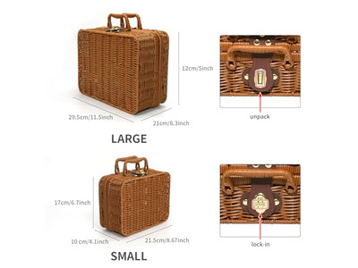 Purple Wicker Picnic Basket One Person Portable Blanket Bamboo Empty Modern