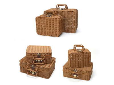 Purple Wicker Picnic Basket One Person Portable Blanket Bamboo Empty Modern