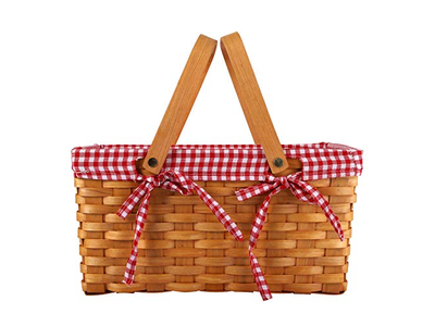 Rattan Picnic Basket Natural Color Set With Cooler Bottle Rectangular Wicker