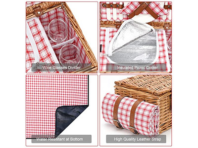 Thermal Insulation Picnic Basket Wicker Camping Valentines Day Hamper 1930S