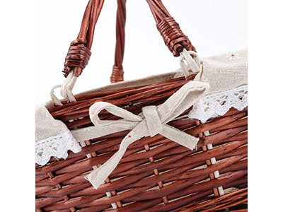 Wicker Picnic Basket Set For 4 Two Side Wine Table Compact Camping Gift