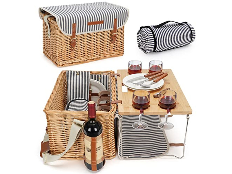 Woven Wood Picnic Basket Utensils Insulated Customised Leather Set Cheap For 2