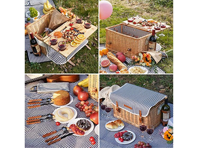 Woven Wood Picnic Basket Utensils Insulated Customised Leather Set Cheap For 2